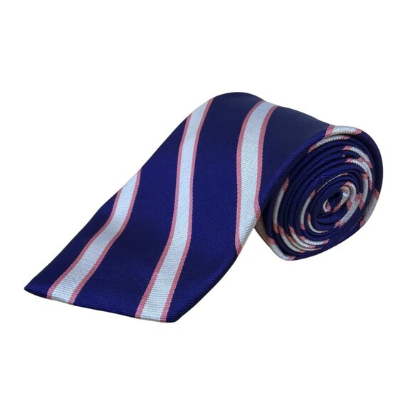 Vintage Brooks Brothers Blue Silk Striped Neck Tie Classic Pink Diagonal Pattern - Picture 1 of 7